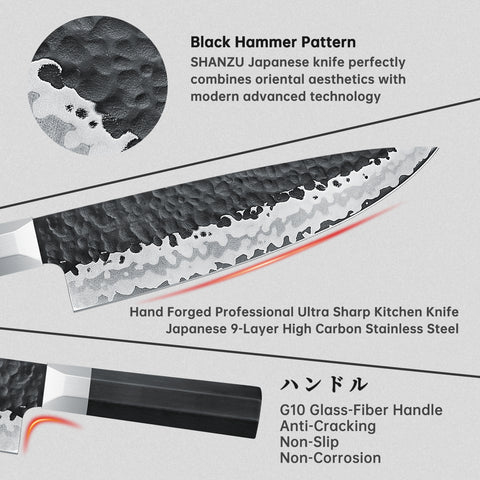 SHAN ZU TAKUMI | Set de 7 Couteaux Japonais Gyuto Chef + Ciseaux de Cuisine Robustes