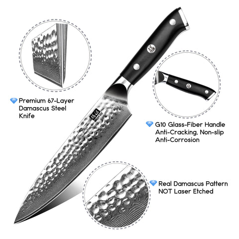 SHAN ZU PRO | Couteau de Chef Damas 8" + Porte-Couteaux Magnétique