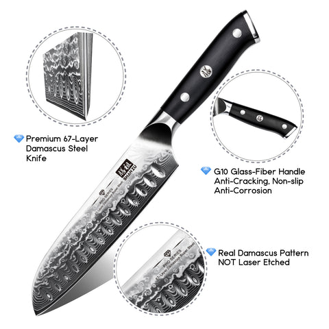 SHAN ZU PRO | Couteau Santoku Damas 7" + Porte-Couteaux Magnétique