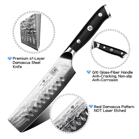 SHAN ZU PRO | Couteau Nakiri Damas 6.5" + Porte-Couteaux Magnétique