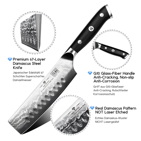 SHAN ZU PRO | Couteau Nakiri Damas 6.5" + Porte-Couteaux Magnétique