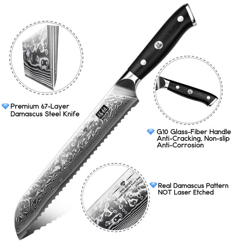 SHAN ZU PRO | Damascus Bread Knife + Magnetic Knife Holder