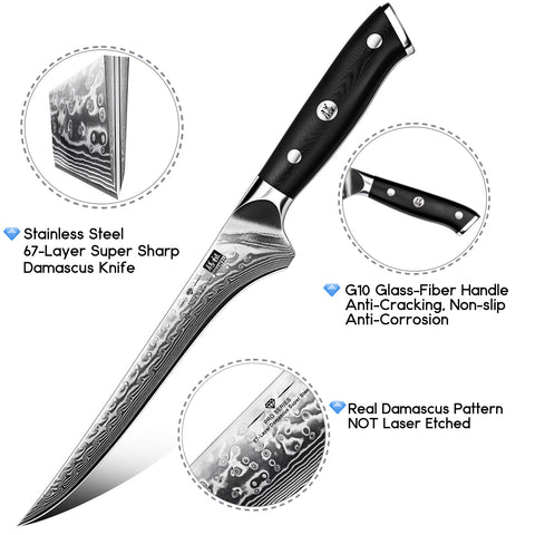 SHAN ZU PRO | Couteau à Fileter Damas 7" + Porte-Couteaux Magnétique