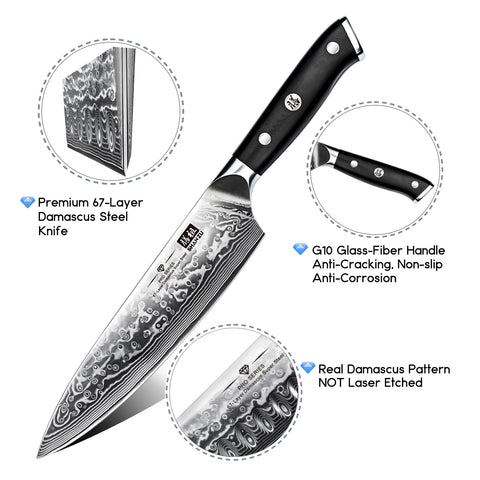 SHAN ZU PRO | Couteau de Chef Damas 8" Plus + Porte-Couteaux Magnétique