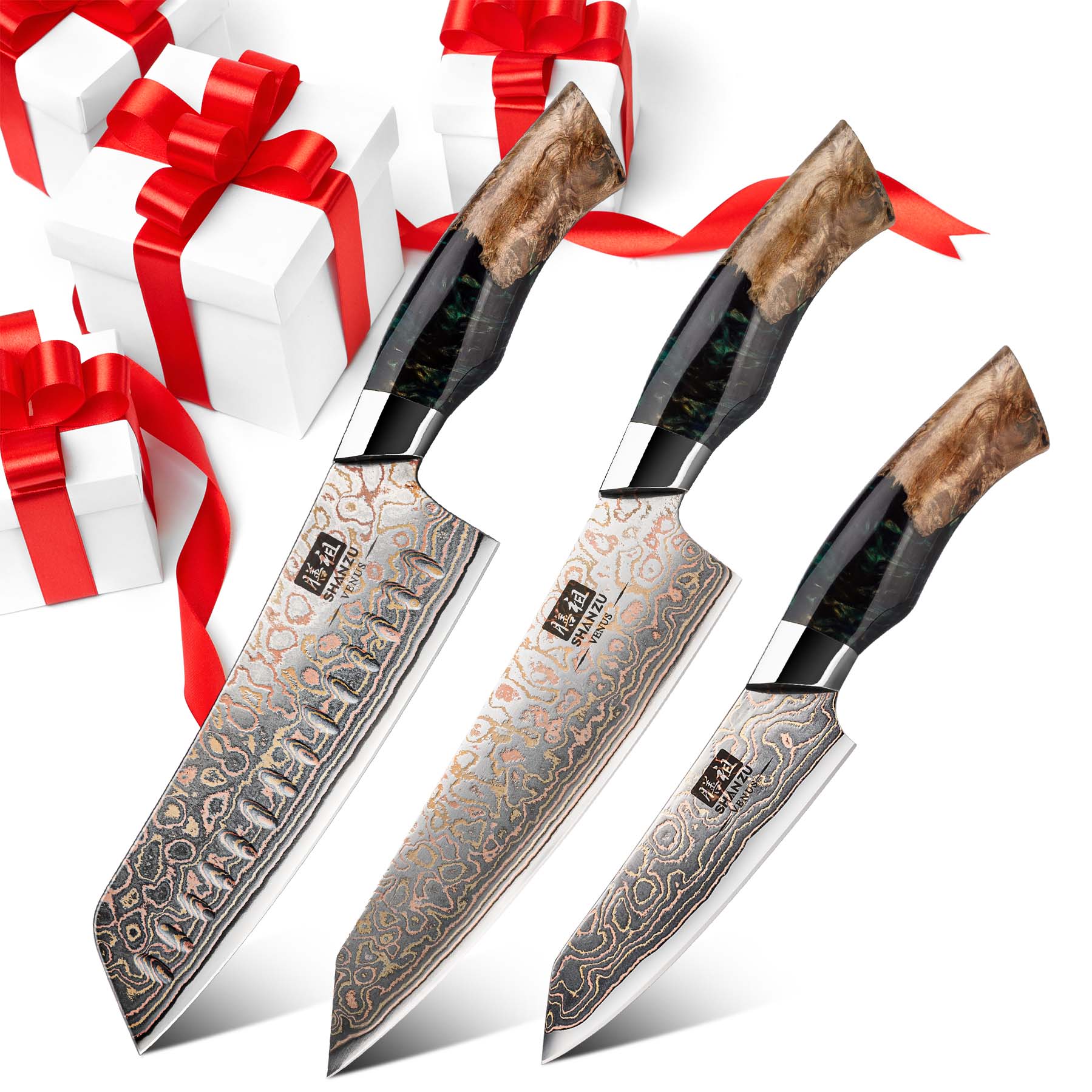 Série Venus | Couteau de Chef Cuivre Damas 8