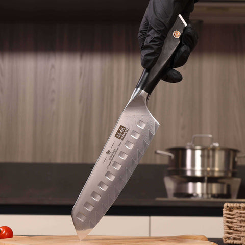 SHAN ZU GYO | 7-teiliges Damas-Messerblock-Set + robuste Küchenschere